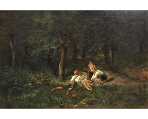 Geschilderd tafereel olieverf op doek door Amédée Elié Servin 2