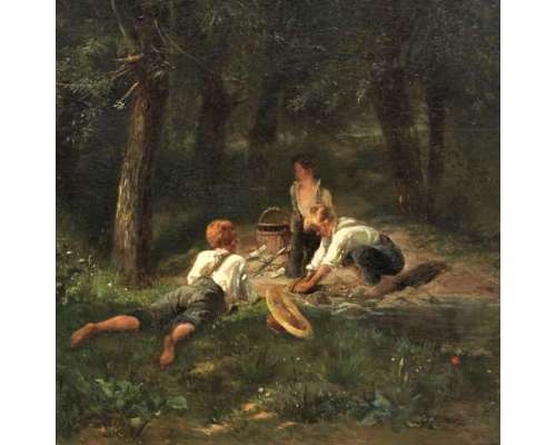 Geschilderd tafereel olieverf op doek door Amédée Elié Servin