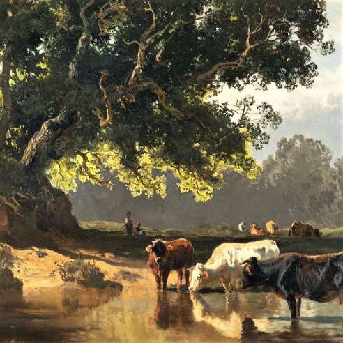 Pastoral Scene oil on panel by Joseph Wenglein