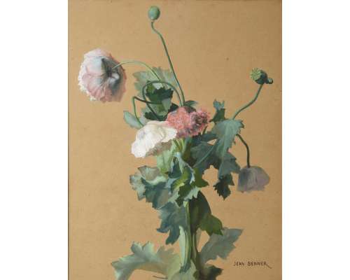 Benner Jean (1836-1909)+ Gouache op papier, Klaprozen.
