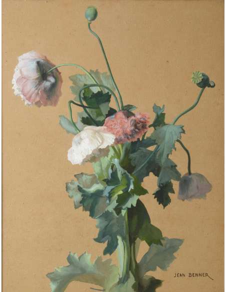 Benner Jean (1836-1909)+ Gouache op papier, Klaprozen.