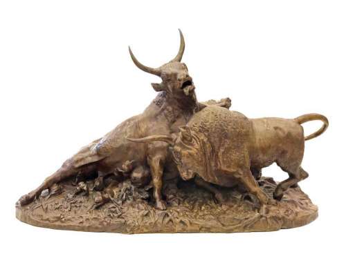 Bronze Sculpture for Sale - Battle of the Roman Bulls by Jean Baptiste Clésinger