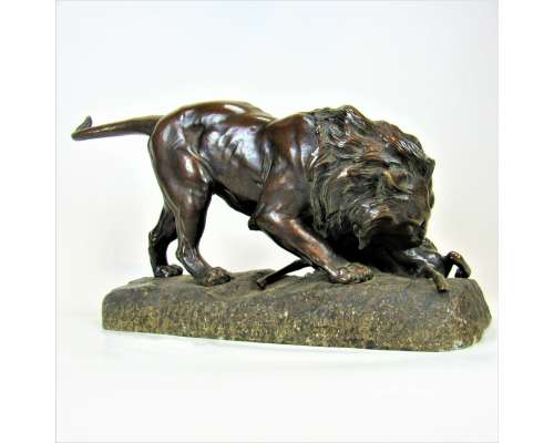 Georges Gardet Bronze Sculpture Lion Devouring Prey 2