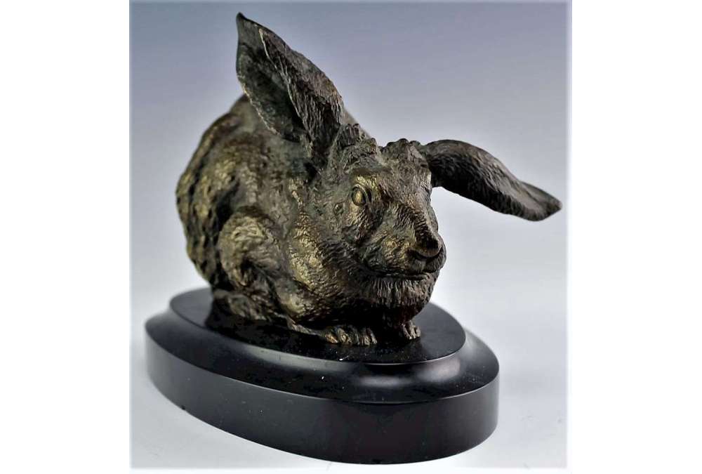Sculpture de lièvre en bronze par Ferdinand Pautrot