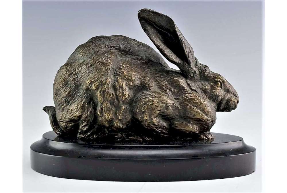 Sculpture de lièvre en bronze par Ferdinand Pautrot