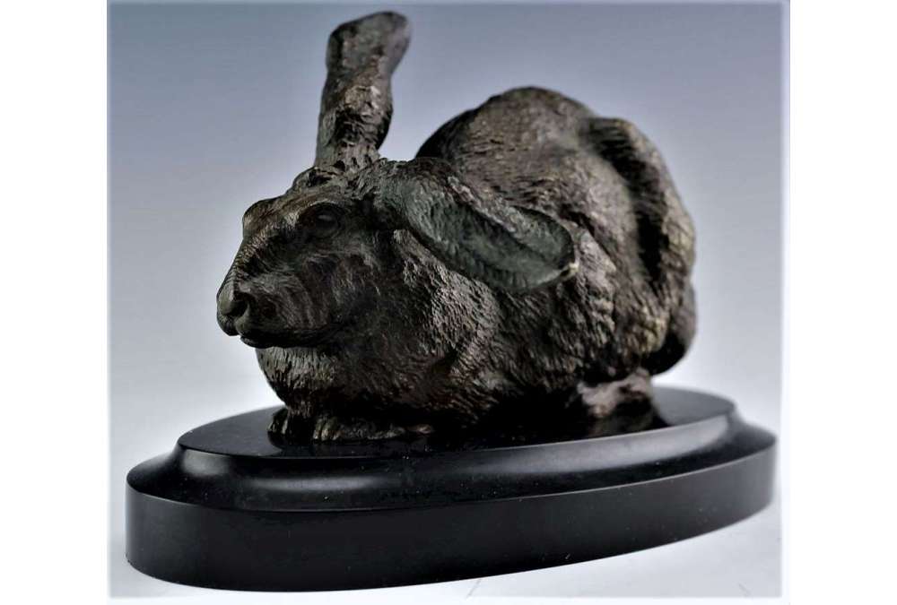 Sculpture de lièvre en bronze par Ferdinand Pautrot