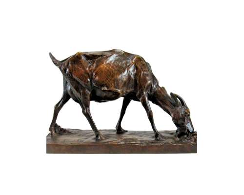 Statue en bronze de chèvre et lapin Par Josuë Dupon