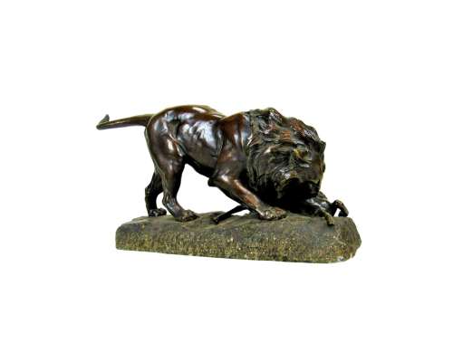Georges Gardet Bronze Sculpture Lion Devouring Prey
