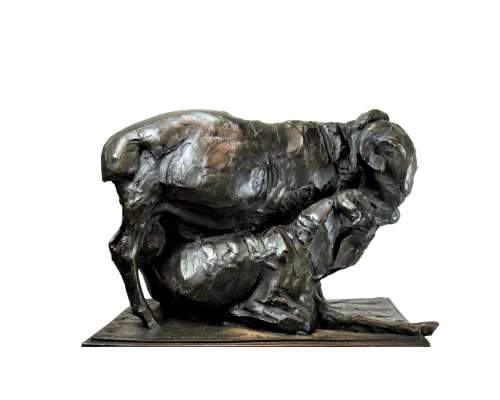 Albéric Collin bronze sculpture ram and ewe side view