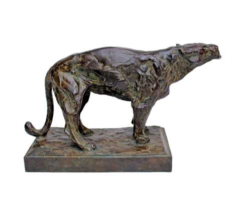 Bronze Albéric Collin Lionne rugissante vue de profil