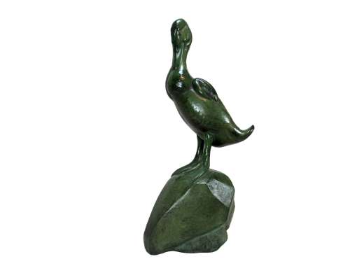 Raymond De Meester Mandarin Duck bronze sculpture green patina