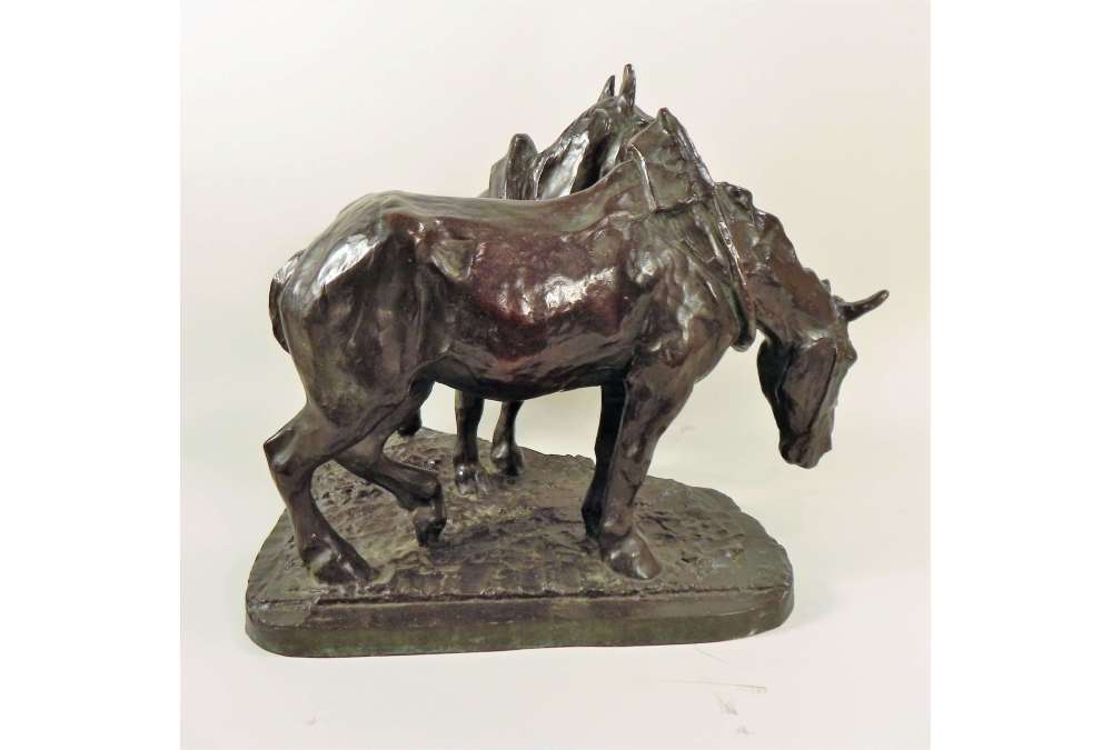 Sculpture en Bronze de Chevaux de Trait par Albert Hager