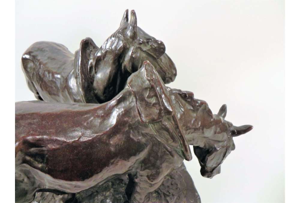 Sculpture en Bronze de Chevaux de Trait par Albert Hager