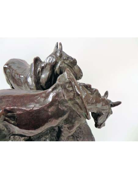 Sculpture en Bronze de Chevaux de Trait par Albert Hager
