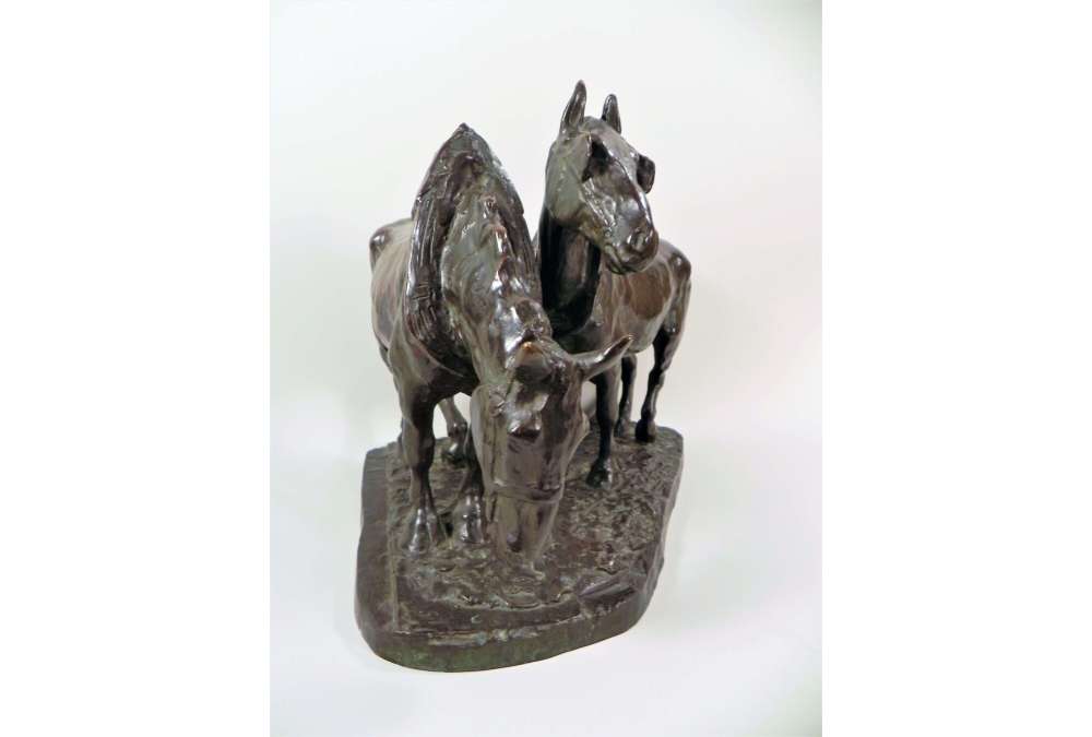 Sculpture en Bronze de Chevaux de Trait par Albert Hager