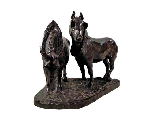 Sculpture bronze Albert Hager deux chevaux de trait 1925