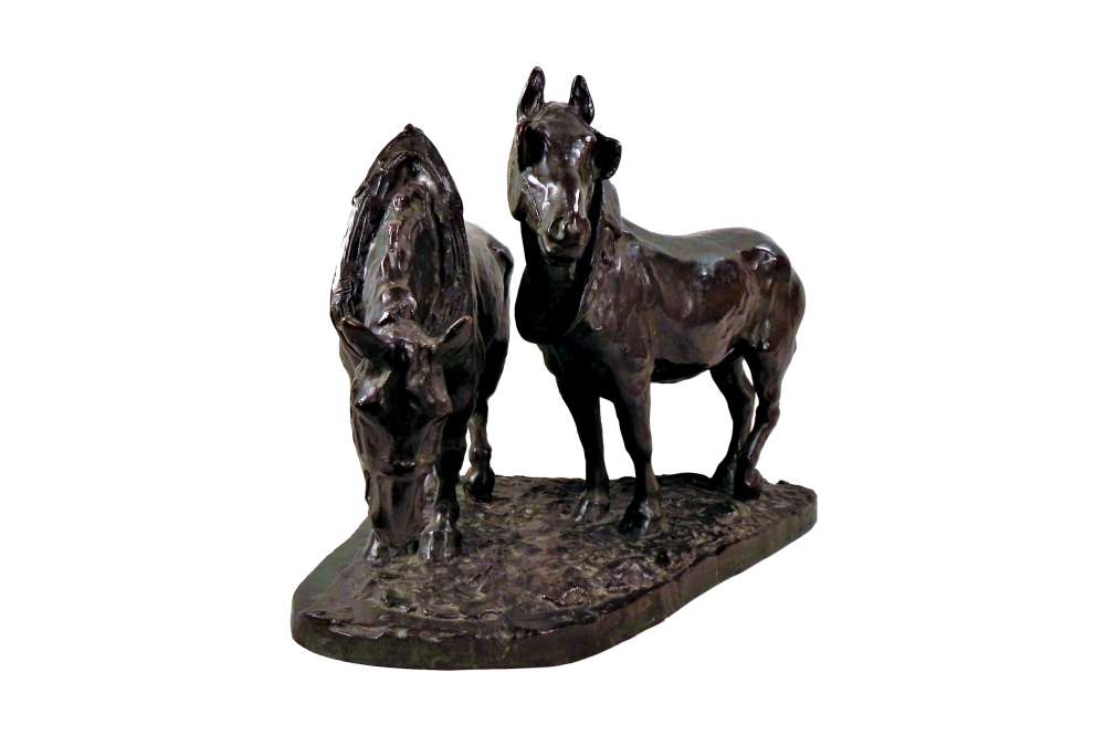 Sculpture bronze Albert Hager deux chevaux de trait 1925