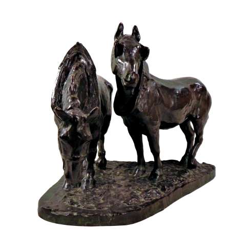 Hager Albert (1857-1940), Bronze+ Deux chevaux de trait