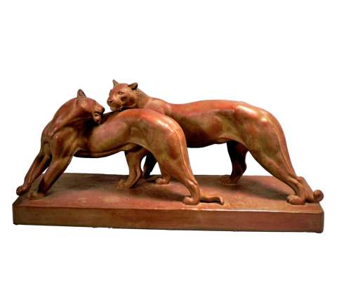 Irénée Rochard terracotta panter beeld vooraanzicht