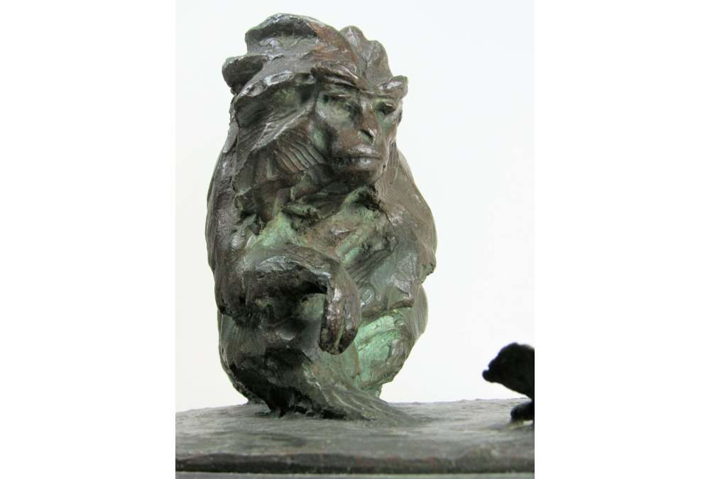 Guido Righetti (1875-1958), Bronze+ Marmoset and butterfly