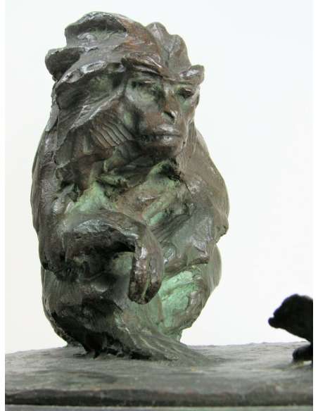 Guido Righetti (1875-1958), Bronze+ Marmoset and butterfly
