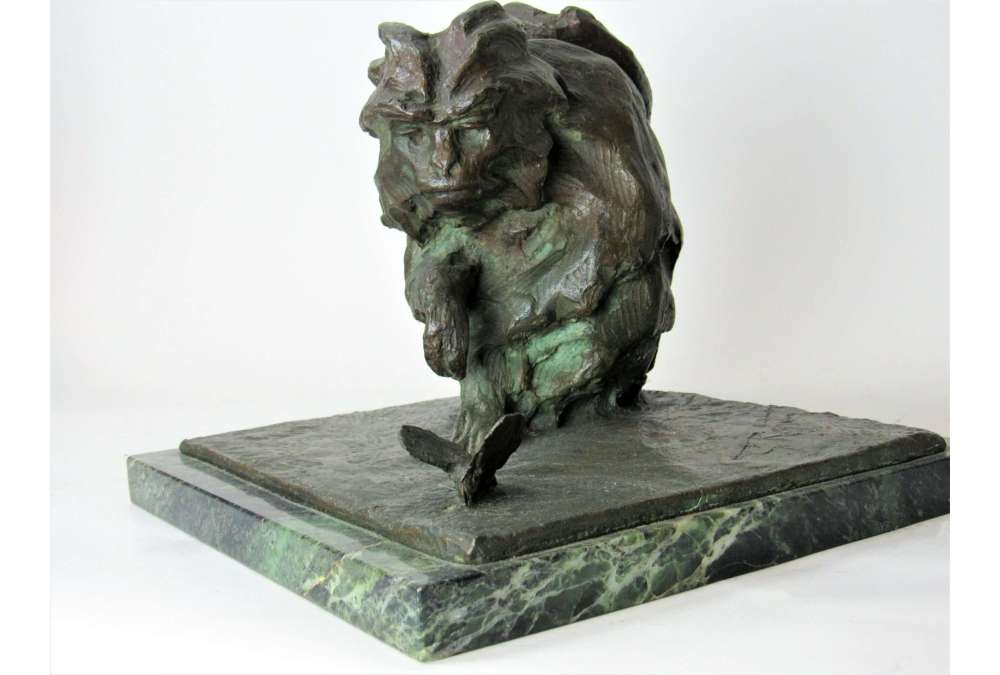Guido Righetti (1875-1958), Bronze+ Marmoset and butterfly