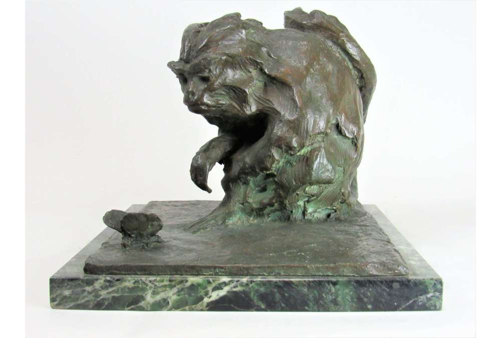 Guido Righetti (1875-1958), Bronze+ Marmoset and butterfly