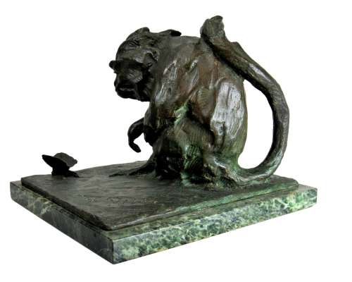 Guido Righetti (1875-1958), Bronze+ Marmouset et papillon