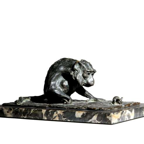 Guido Righetti (1875-1958), Bronze+ Monkey with mouse