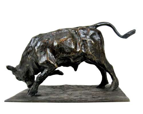 Guido Righetti (1875-1958), Afgietsel in brons + Aanvallende jonge stier