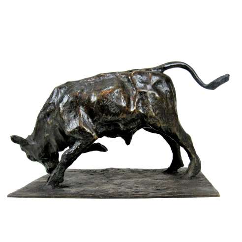 Guido Righetti (1875-1958),  Bronze cast + Young bull charging