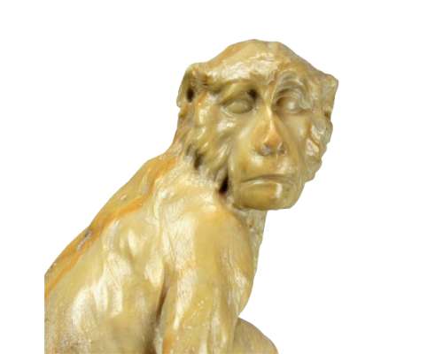 19th century Italian yellow marble monkey statue Giallo di Siena 2