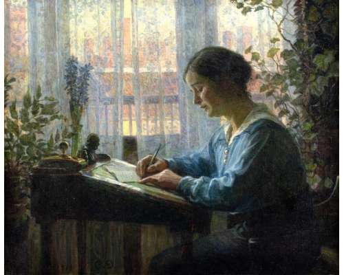 Caroline Van Deurs (1860-1932)+huile sur toile, La Lettre d'Else