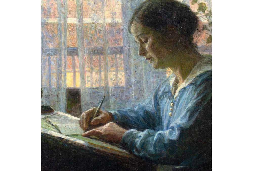 Caroline Van Deurs (1860-1932)+oil on canvas, La Lettre d'Else