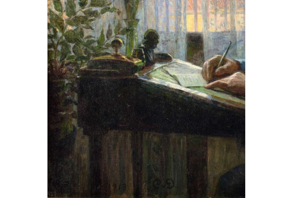 Caroline Van Deurs (1860-1932)+oil on canvas, La Lettre d'Else