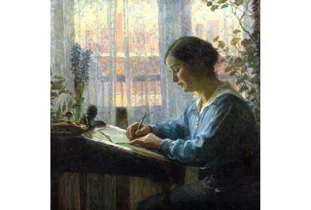 Caroline Van Deurs (1860-1932)+oil on canvas, La Lettre d'Else