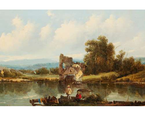 Alfred Gomersal Vickers (1810-1837)+Huile sur toile, Une scène de rivière