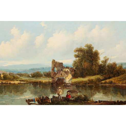 Alfred Gomersal Vickers (1810-1837)+Huile sur toile, Une scène de rivière