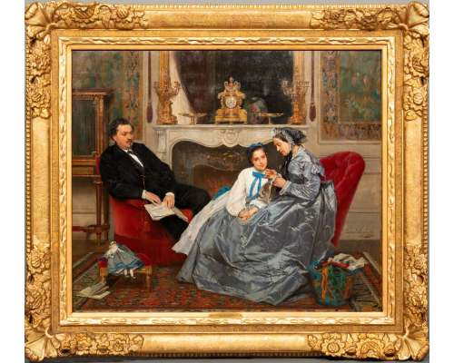 Gustave de jonghe Schilderijen | Huiselijk tafereel