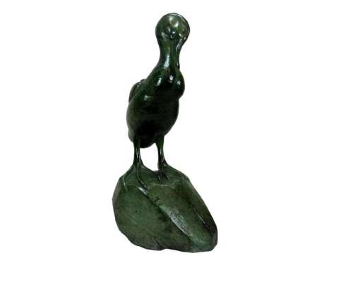Raymond De Meester Mandarin Duck bronze sculpture green patina 2
