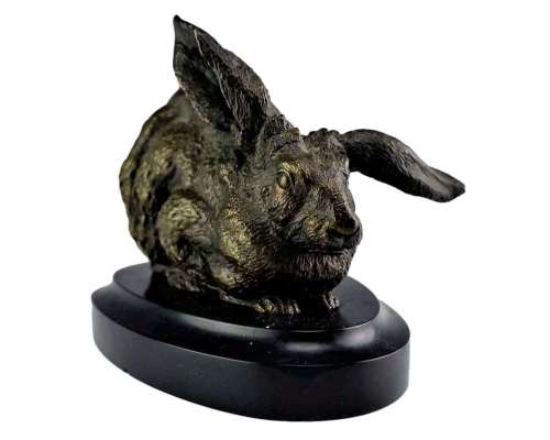 Ferdinand Pautrot bronze hare sculpture resting position