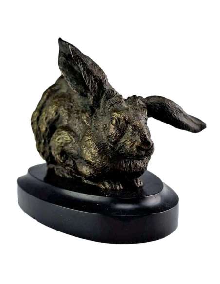 Bronzen haas Ferdinand Pautrot sculptuur zijaanzicht