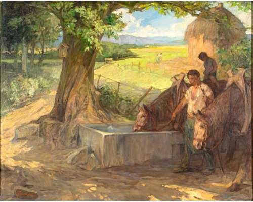 schilderij met paarden bij drinkplaats 2